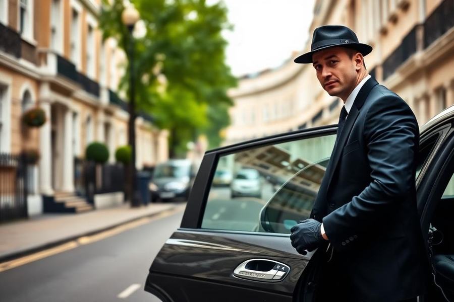 A private chauffeur standing beside a premium vehicle